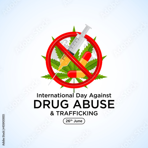 26th june international day against drug abuse calligraphy lettering handmade red black card greeting background - vector