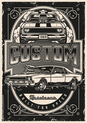 Custom muscle cars vintage poster