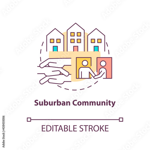 Suburban community concept icon. Communities types abstract idea thin line illustration. Peri-urban areas. Separate residential community. Vector isolated outline color drawing. Editable stroke