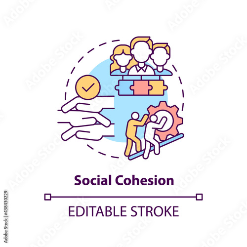 Social cohesion concept icon. Community development abstract idea thin line illustration. Solidarity among groups in society. Working together. Vector isolated outline color drawing. Editable stroke
