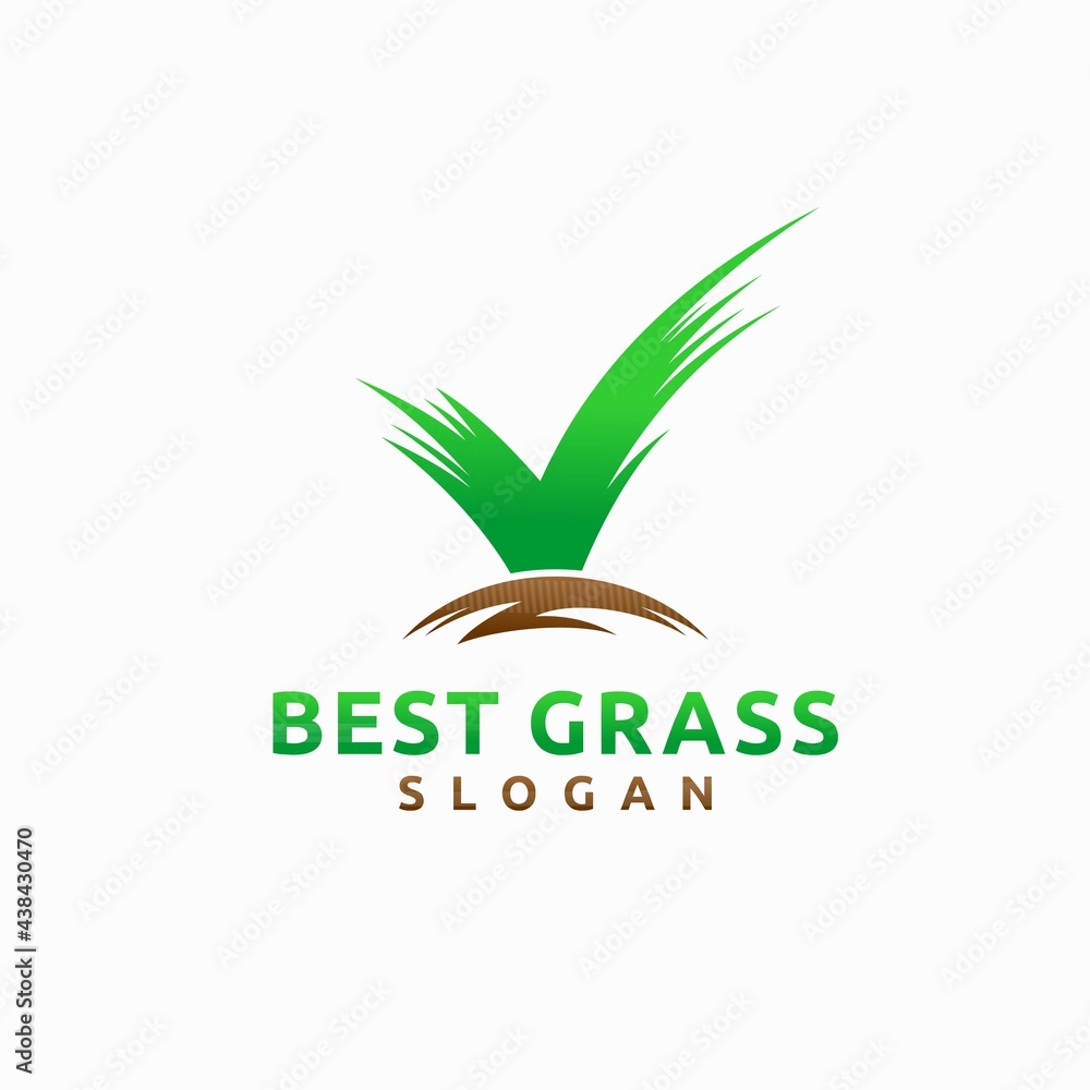 Best grass logo, grass with check mark concept Best grass logo, grass with check mark concept