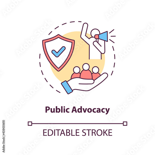Public advocacy concept icon. Community change abstract idea thin line illustration. Promoting changes to laws. Resolving specific problem. Vector isolated outline color drawing. Editable stroke
