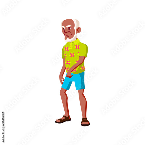 serious mature age man walking on seashore cartoon vector. serious mature age man walking on seashore character. isolated flat cartoon illustration
