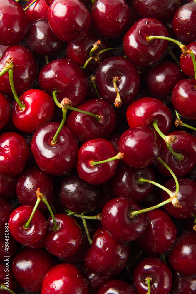 Close up of pile of ripe cherries background Close up of pile of ripe cherries background