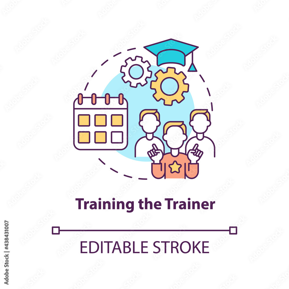 Training trainer concept icon. Community development step abstract idea thin line illustration. Engaging professionals in coaching new mentors. Vector isolated outline color drawing. Editable stroke