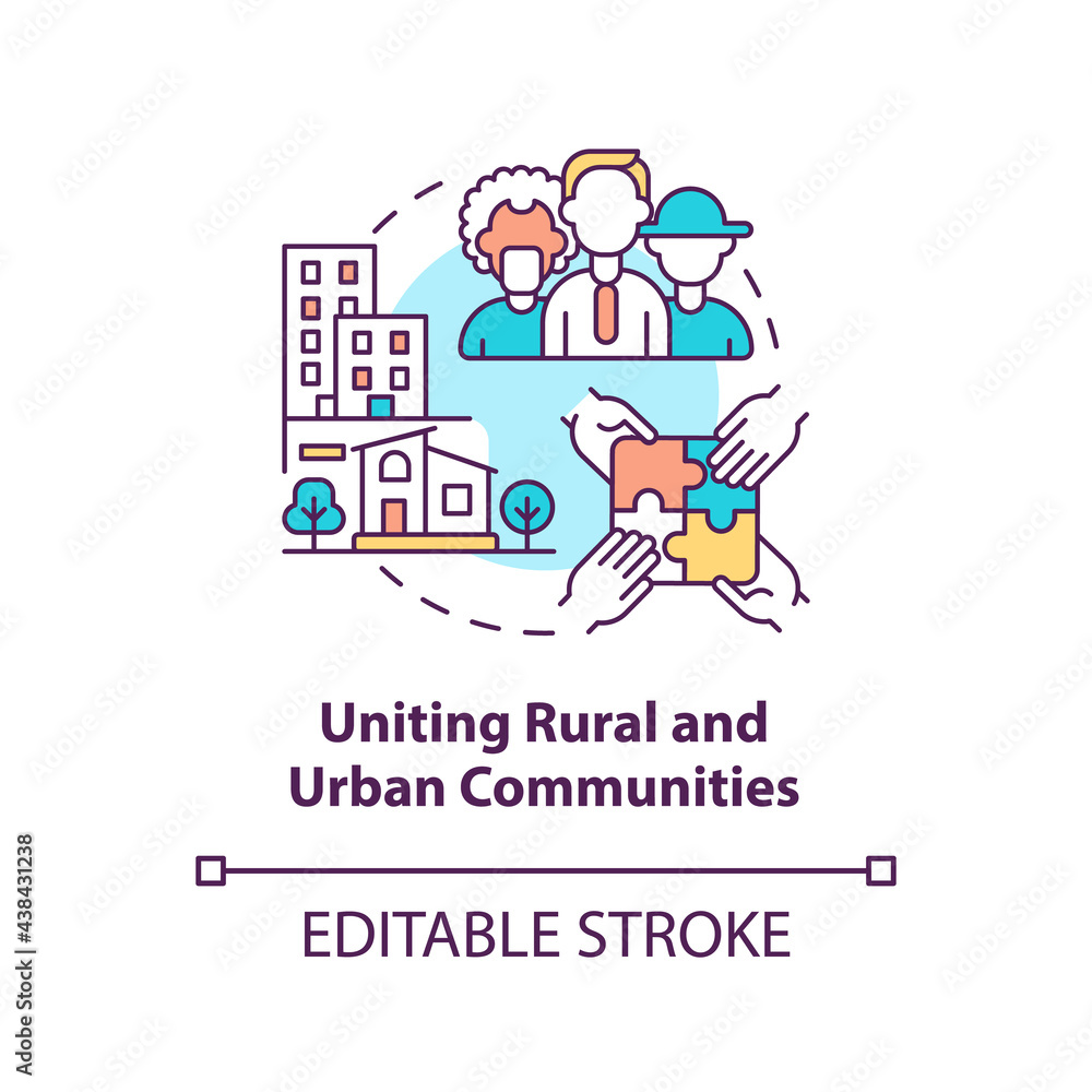 Uniting rural and urban communities concept icon. Integration between cities and countrysides abstract idea thin line illustration. Vector isolated outline color drawing. Editable stroke