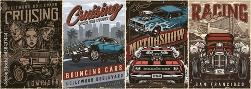 Custom cars vintage posters set