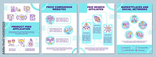 Product feed application brochure template. Price comparison. Flyer, booklet, leaflet print, cover design with linear icons. Vector layouts for presentation, annual reports, advertisement pages