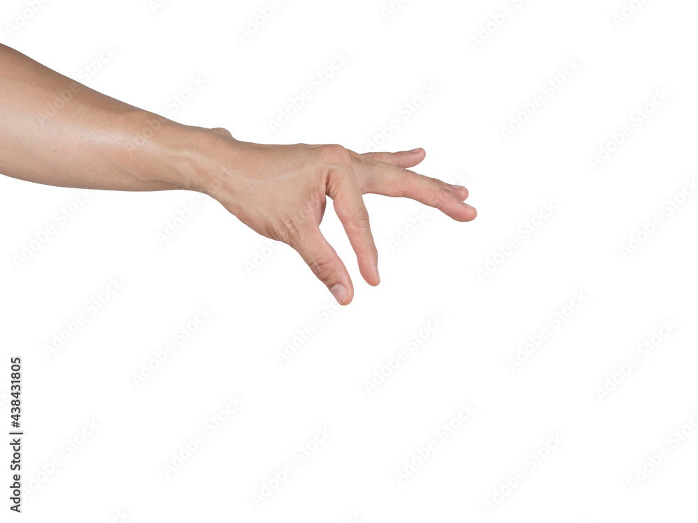 Hand catch item by finger on white isolated background Hand catch item by finger on white isolated background