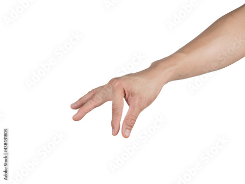 Hand catch item by finger on white isolated background