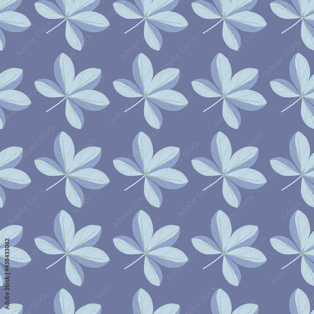 Bloom nature seamless pattern with blue colored doodle scheffler flowers ornament. Doodle backdrop.