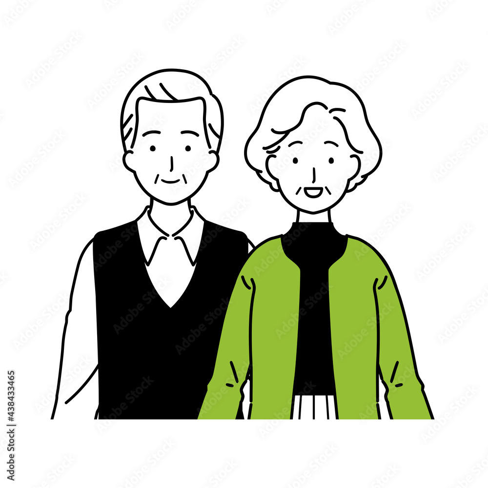 Illustration of a smiling senior couple, upper body. Illustration of a smiling senior couple, upper body.