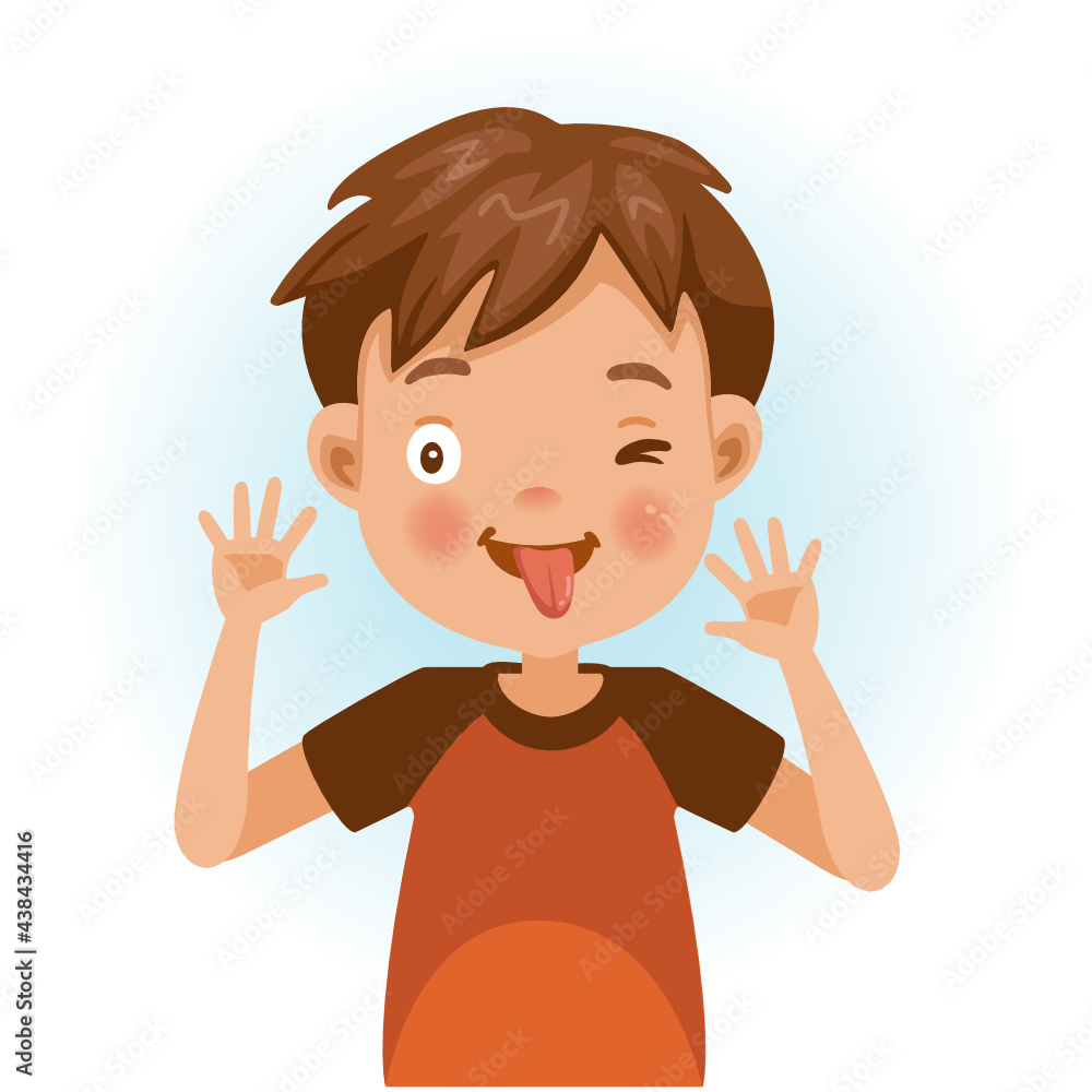 Cheeky boy smiling and sticking his fingers in his ears and pulling a funny face. Cartoon character vector illustration isolated on white background. Cheeky boy smiling and sticking his fingers in his ears and pulling a funny face. Cartoon character vector illustration isolated on white background.