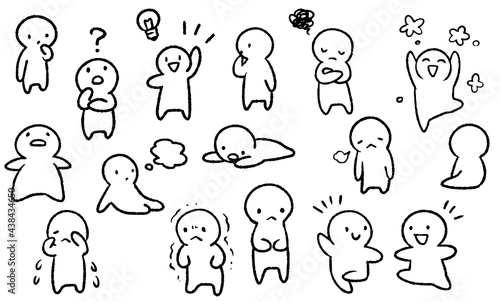 手描き　シンプルで可愛い人物　感情　気持ちアイデア　閃き　装飾イラストセット