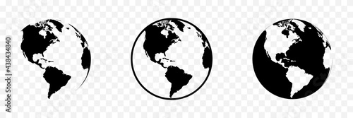 Earth Globe. World Map in circle. Earth Globes collection. World Map in modern simple styles. Earth Map, isolated. Globes web icons. Vector illustration