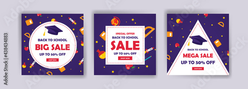Back to school. Back to school sale. Banner vector for social media ads, web ads, postcard, card, business messages, discount flyers and big sale banners.