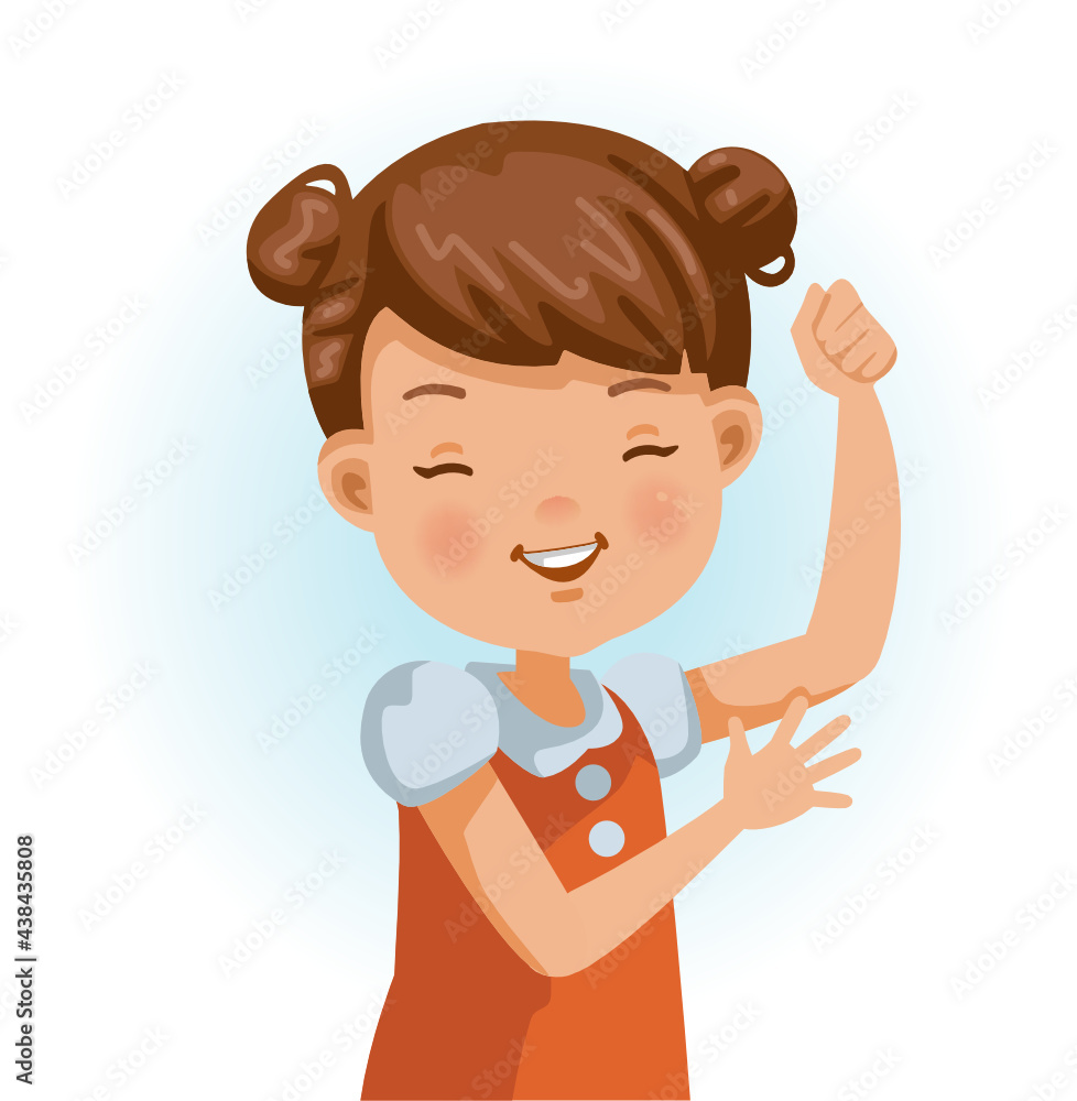 Healthy little girl. Positive emotions, smiling. Cartoon character vector illustration isolated on white background. Healthy little girl. Positive emotions, smiling. Cartoon character vector illustration isolated on white background.