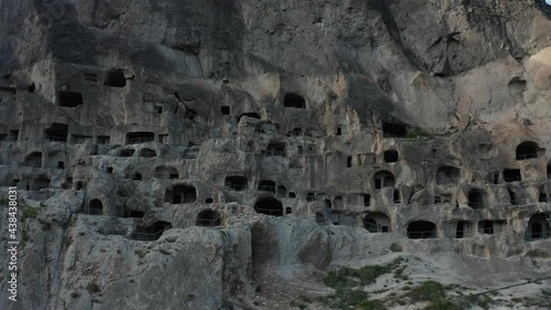 Aerial shot of Vardzia in Georgia 4k photo