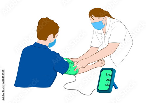 graphics image doctor check measuring blood pressure concept healthcare vector illustration