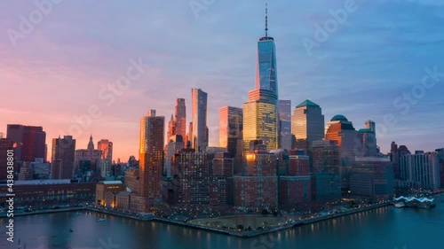 Wallpaper Mural Aerial Hyperlaps at sunrise of Downtown Manhattan Torontodigital.ca