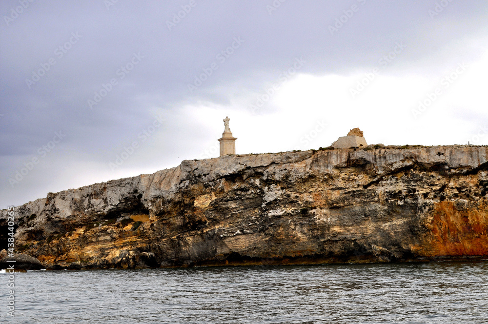 St.Paul island and the St.paul statue near the coast of Malta, Europe.