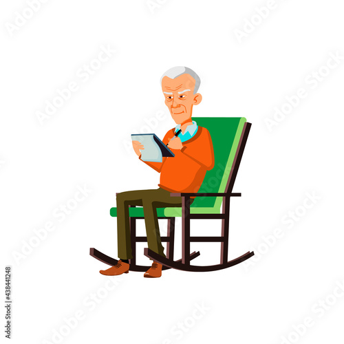 man pensioner sitting in rocking chair and writing plan in notepad cartoon vector. man pensioner sitting in rocking chair and writing plan in notepad character. isolated flat cartoon illustration