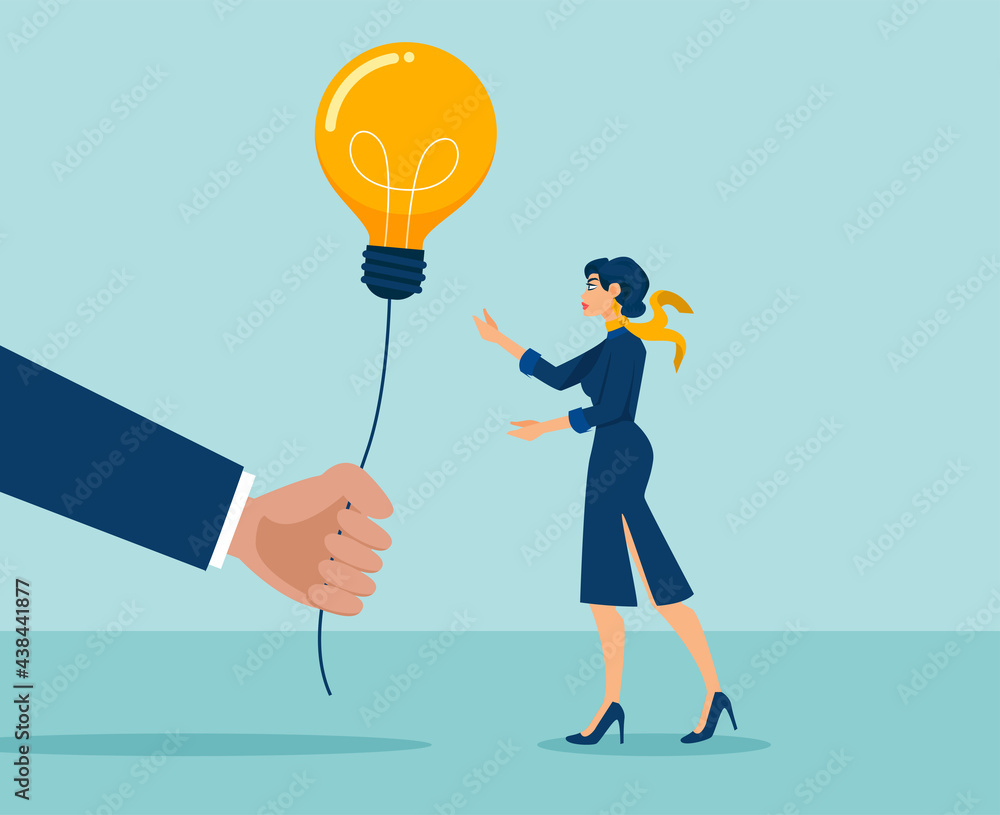 Vector of a big hand giving a lightbulb idea to a young business woman Vector of a big hand giving a lightbulb idea to a young business woman