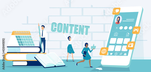 Vector of a creative team of people working on social media account management