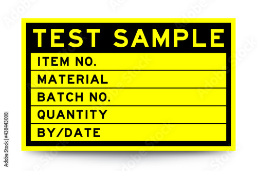 Square yellow color label banner with headline in word test sample and detail on white background for industry use