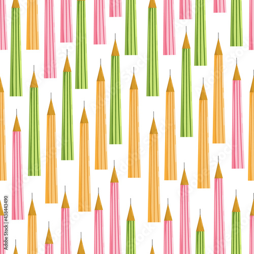 Seamless pattern with art and school supplies. Hand drawn vector illustration with cryons, paints, palette, brush.