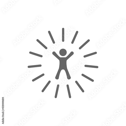 Silhouette of man with shining rays. New idea pictogram. Innovation icon.