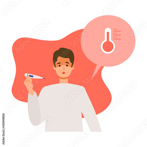 Man having fever after getting his COVID-19 vaccine. Concept for side effects of coronavirus vaccine.