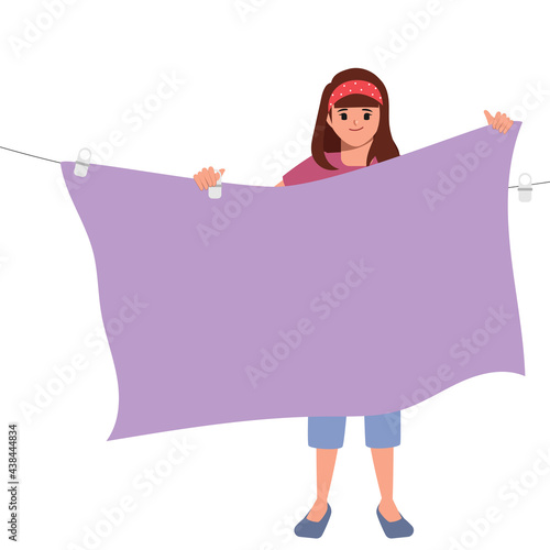 Woman housewife cleaning clothes and dry.