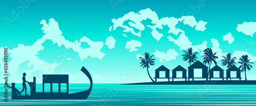 Silhouette art of paradise sea of Maldives,vector illustration