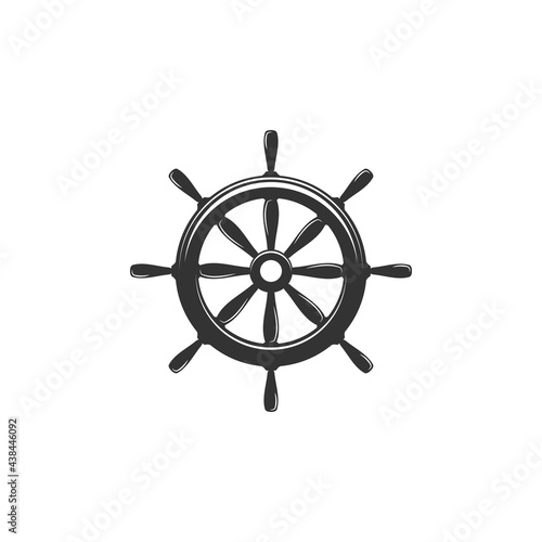 Nautical black helm isolated on white. Ship and boat steering wheel sign.