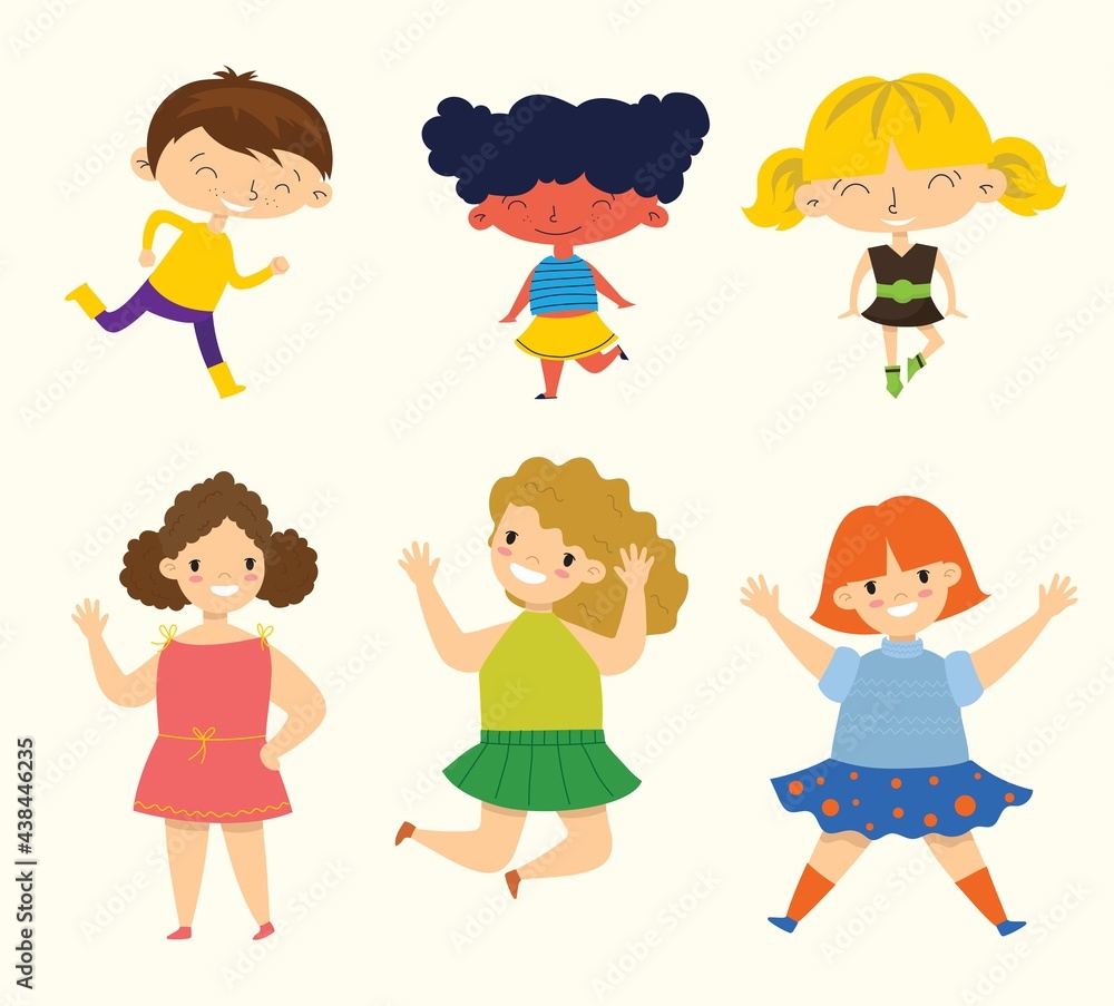 Happy little kids collection set. isolated on white background Happy little kids collection set. isolated on white background