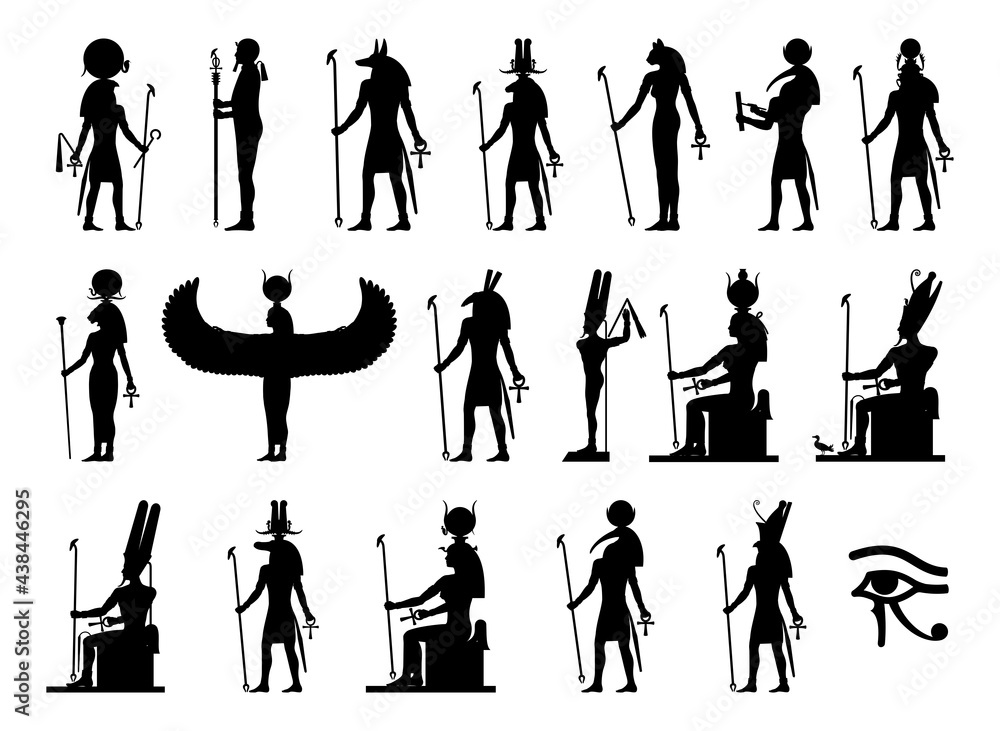 Silhouettes of the gods and goddesses of ancient Egypt: Ra, Ptah ...