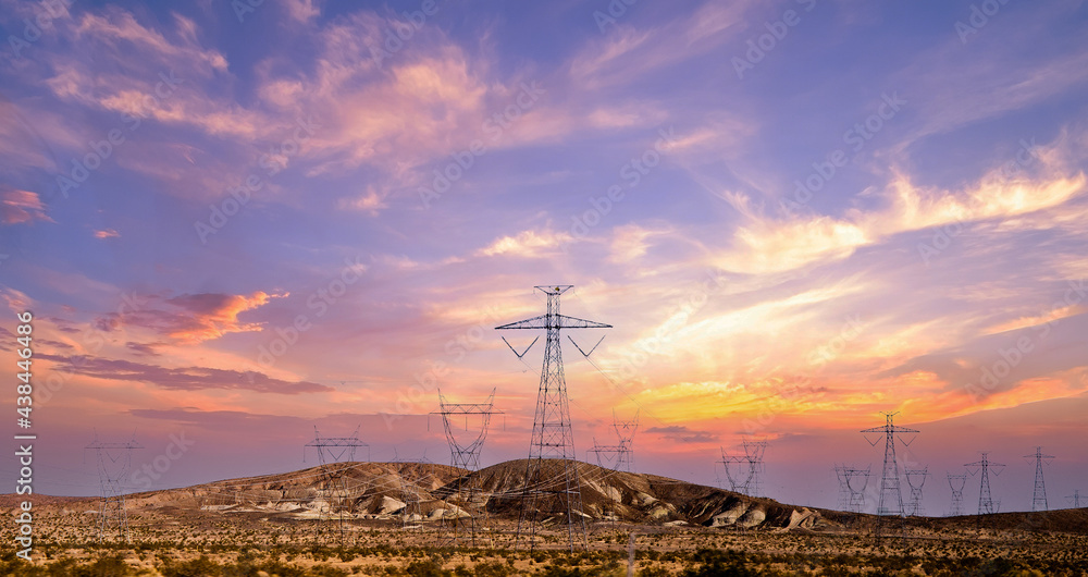Sunset power pole in Nevada, USA