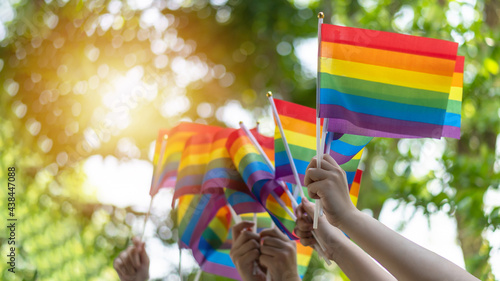 LGBT pride or LGBTQ+ gay pride with rainbow flag for lesbian, gay, bisexual, and transgender people human rights social equality movements in June month photo
