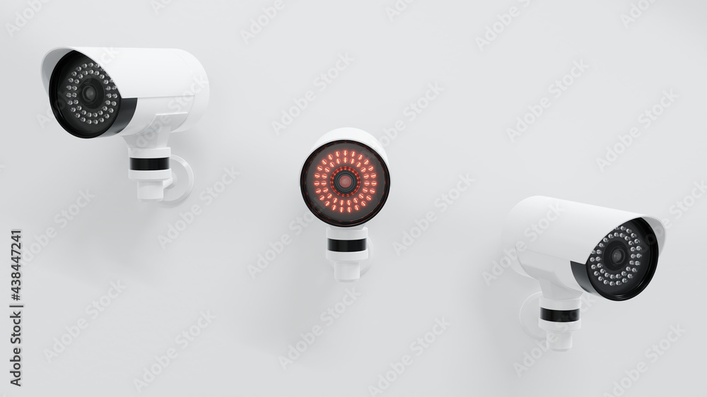 CCTV camera safety system on white wall concrete. Security camera CCTV