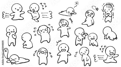 手描き　シンプルで可愛い人物のイラスト　焦り　混乱　ネガティブ　装飾イラストセット