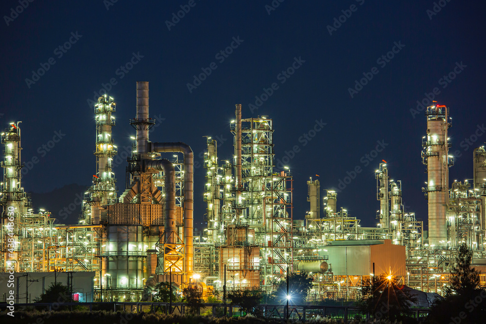 Night scene of oil refinery plant and power plant of Petrochemistry