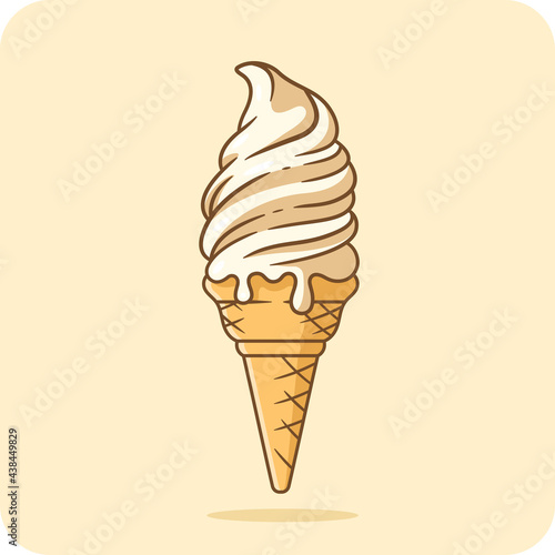 Vanilla ice cream on a cone is perfect for summer, vector design and isolated background.