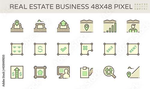Real estate business vector icon i.e. land, home or house. That residential building, plot of land for development, investment by construction. To registration in title deed for sale, buy. 48x48 pixel