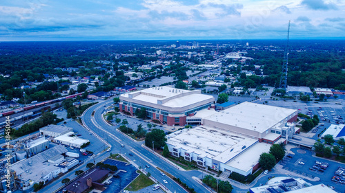 Greensboro skyline above coliseum
