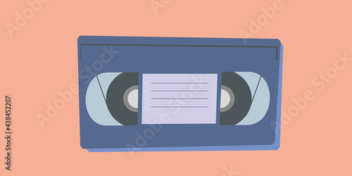 Video cassette tape for video recorder, player. Video home system. Vintage retro VHS, VCR. Camcorder cassette for recording movie 80s, 90s. Nostalgia. Colorful flat stock vector illustration isolated.