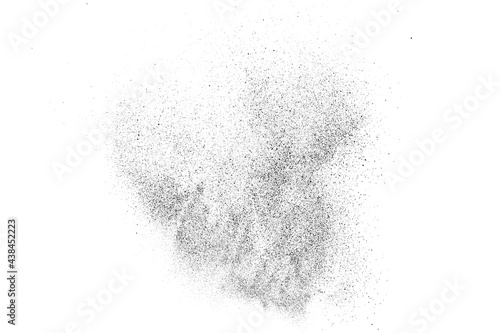 Black grainy texture isolated on white background. Dust overlay. Dark noise granules. Digitally generated image. Vector design elements. Illustration, Eps 10.