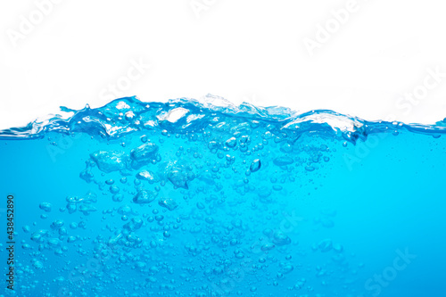 Water surface colour blue with bubbles isolated on the white background