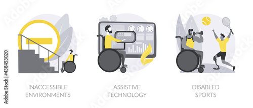 Disabled people in social environment abstract concept vector illustrations.