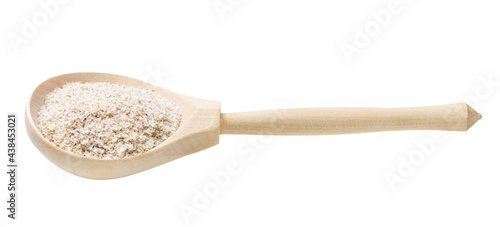 psyllium husk in wooden spoon isolated on white